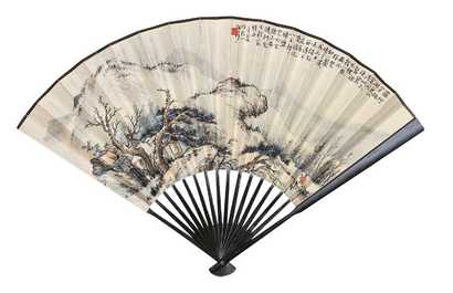 杨清磬 孟樨 山水 书法 成扇